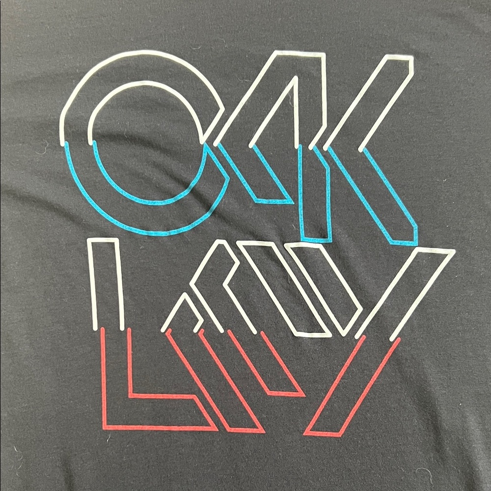 Oakley Men's Black Graphic Tee Multicolor Outlined Logo Casual Streetwear Size L - Picture 2 of 7